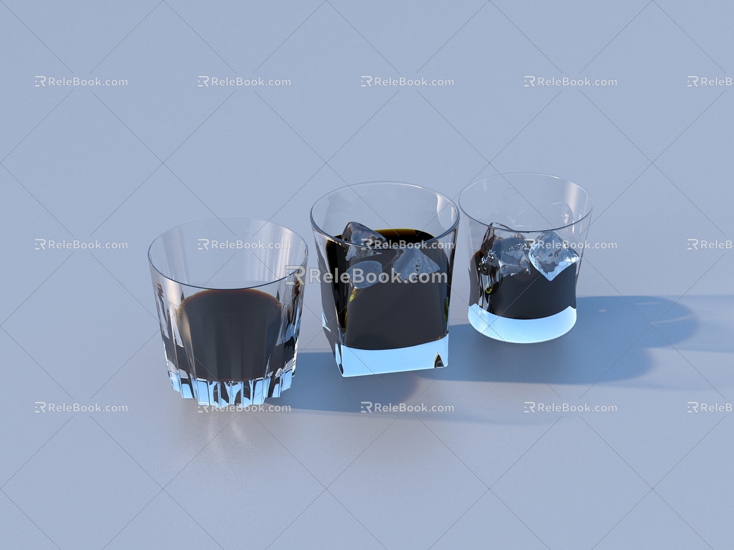 Wine Glass Glass Coke Ice Cubes 3d model