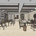 Spacious Hotel Public Lounge With Wooden Ceiling Built in Shelves and Comfortable Sofas