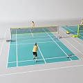 Sports Equipment For Badminton Court With Net Rackets And Active Players