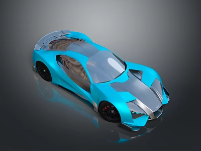 Blue Futuristic Sports Car With Sleek Exterior And Transparent Roof Design 3d model