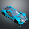 Blue Futuristic Sports Car With Sleek Exterior And Transparent Roof Design