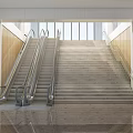 Modern Building Hall Interior With Silver Escalator And Staircase On Marble Floor