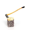 Axe With Wooden Handle And Metal Head On Chopped Textured Tree Stump