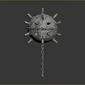 Industrial Mechanical Equipment Featuring Silver Metal Sphere With Protruding Components And Chain