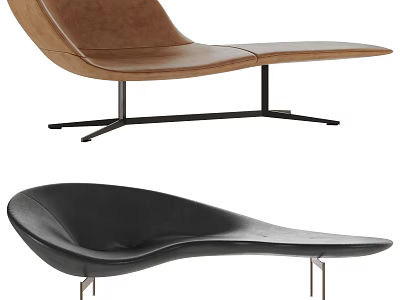 Modern Brown And Black Leather Lounge Chair With Metal Legs Curved Seat For Comfort 3d model
