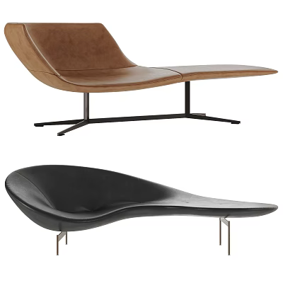 Modern Brown And Black Leather Lounge Chair With Metal Legs Curved Seat For Comfort 3d model