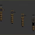 Three Different Sizes Yellow And Black Toy Weapon Models With Design Details