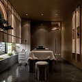Serene SPA Sauna Interior With Massage Table Round Mirror And Wooden Decor