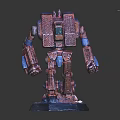 Red And Blue Detailed Mechanical Robot Figure With Armor Plates And Blue Base