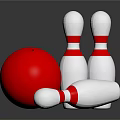 Red Bowling Ball With White Pins In Game Setup On Reflective Surface