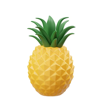 Yellow Pineapple with Green Leaves in Low Poly Geometric Texture as Decorative Digital Art Piece 3d model