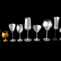 Various Styles Of Wine Bottles And Glasses With Gold Silver Colors Arranged On Black Background