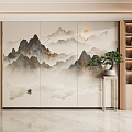 New Chinese sofa background wall Decorative background wall Wood veneer background wall 3d model