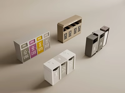 Public Facilities Colorful Recycling Bins With Various Designs For Waste Sorting 3d model