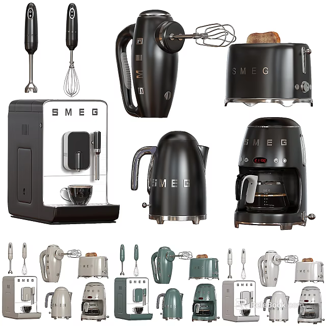 SMEG Kitchen Appliances Including Coffee Machine Kettle Mixer And Stylish Modern Design 3d model 