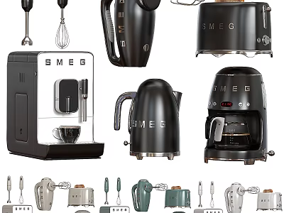 SMEG Kitchen Appliances Including Coffee Machine Kettle Mixer And Stylish Modern Design 3d model