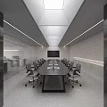Bright Modern Minimalist Office Conference Room Interior With Long Table Ergonomic Chairs And Soft Lighting