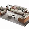 Modern Sofa Coffee Table Set With Neutral Upholstery Marble Top And Decorative Pillows 3d model