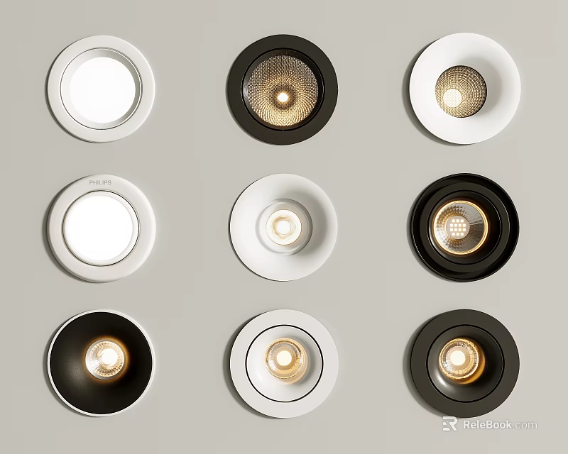 Recessed Spotlights Various White Black Frames With LED Light Sources 3d model 