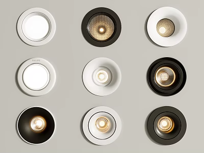 Recessed Spotlights Various White Black Frames With LED Light Sources 3d model