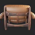 Brown Leather Single Seater Sofa With Tufted Design And Wooden Legs