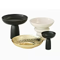 Decorative Ornament Set With Gold Hammered Black White Bowls And Textured Bases