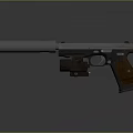 Tactical Combat Pistol With Suppressor Scope Metallic Body And Wooden Grip