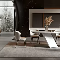 Modern Restaurant Interior Design With Open Layout Marble Dining Table And Chairs