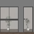 Modern Glass Hinged Door Interior With Light Wall Wooden Floor And Potted Plant