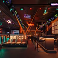 Cyberpunk Style Bar Interior With Neon Lights And Leather Seating