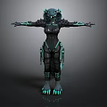 Futuristic Game Movie Character In Black Armor With Green Glowing Spikes And Claws