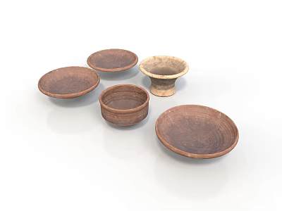 Handcrafted Ceramic Sculpture Carving With Earthy Rustic Plates Bowls And Vessels 3d model