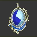 Elegant Blue Gemstone Pendant With Silver Curved Accents And Sparkling Crystals