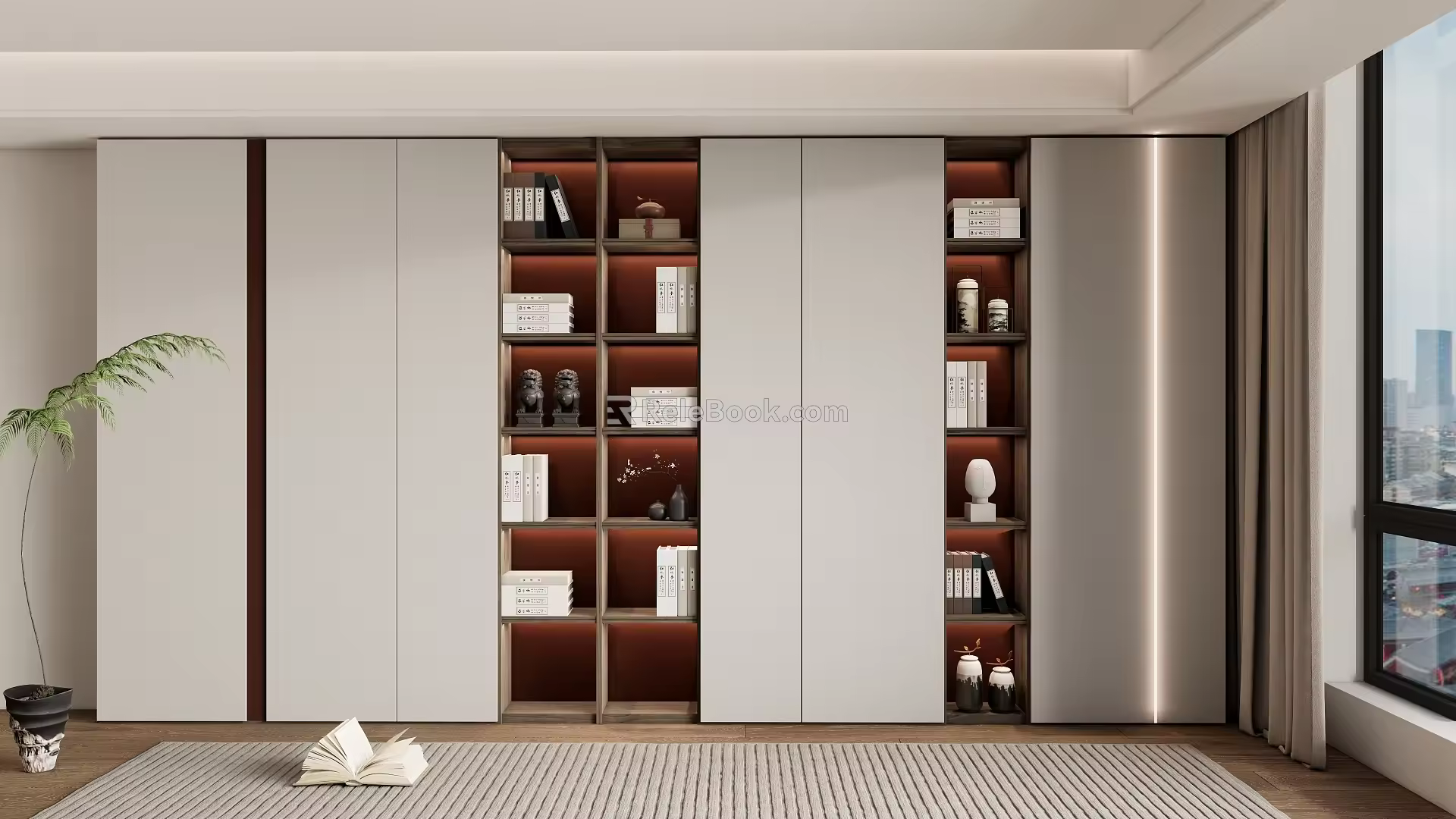 New Chinese-style decorative bookcase background wall 3d model