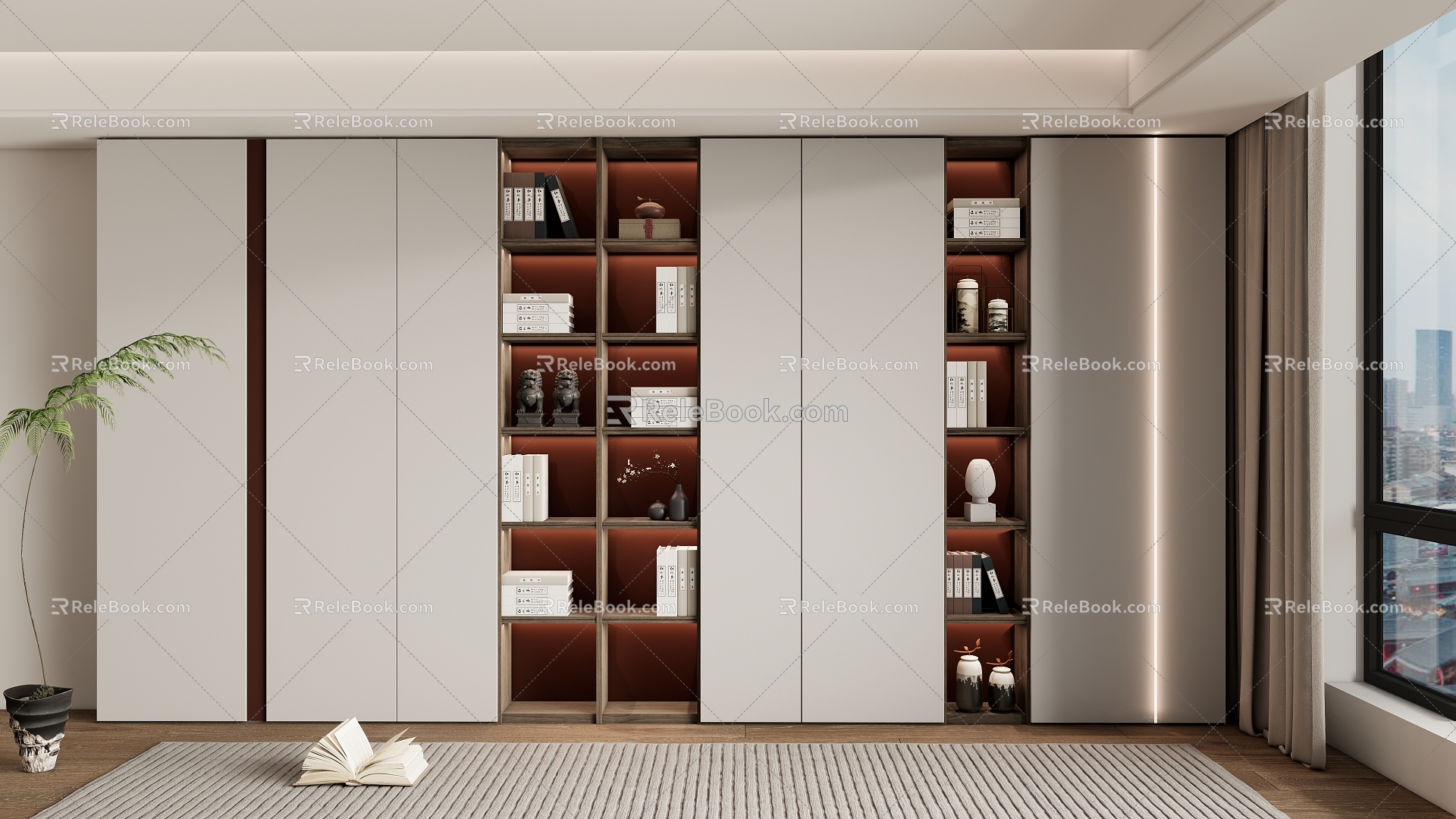 New Chinese-style decorative bookcase bookcase background wall 3d model