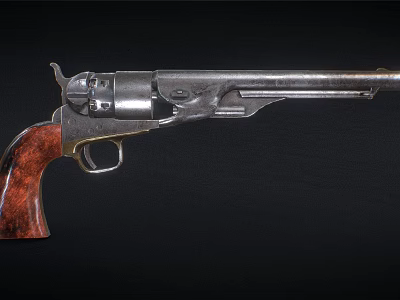 Airsoft Model Gun With Wooden Grip And Metallic Finish On Black Background 3d model