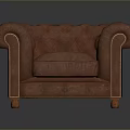 Classic Tufted Leather Sofa With Rolled Arms And Wooden Legs 3d model