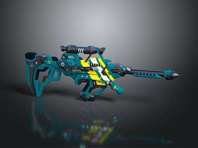 Futuristic Teal And Yellow Sci Fi Weapon With Scope And Intricate Design 3d model
