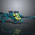 Futuristic Teal And Yellow Sci Fi Weapon With Scope And Intricate Design