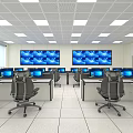 Modern Monitoring Room Setup With Multiple Workstations Computer Screens And Large Display Monitors 3d model