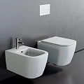Modern White Wall Hung Toilet With Matching Washbasin And Chrome Faucet Against Gray Textured Wall