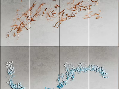 Modern Artistic Wall Decor With Gray Panels Brown Blue Flowing Patterns 3d model