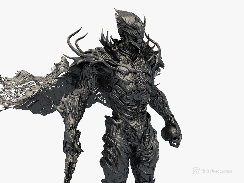 Intricate Fantasy Style Sculpture Carving With Creature Like Textures And Dynamic Flowing Cape 3d model 