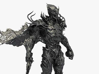 Intricate Fantasy Style Sculpture Carving With Creature Like Textures And Dynamic Flowing Cape 3d model