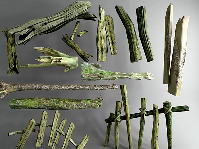 Natural Wood Logs and Stone Materials for Rustic Fence and Decorative Structures 3d model