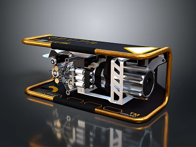 Mechanical Equipment With Metal Frame Black Gold Design And Motor Components 3d model