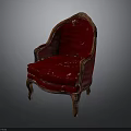 Classic Red Vintage Chair With Velvet Upholstery And Wooden Frame Design