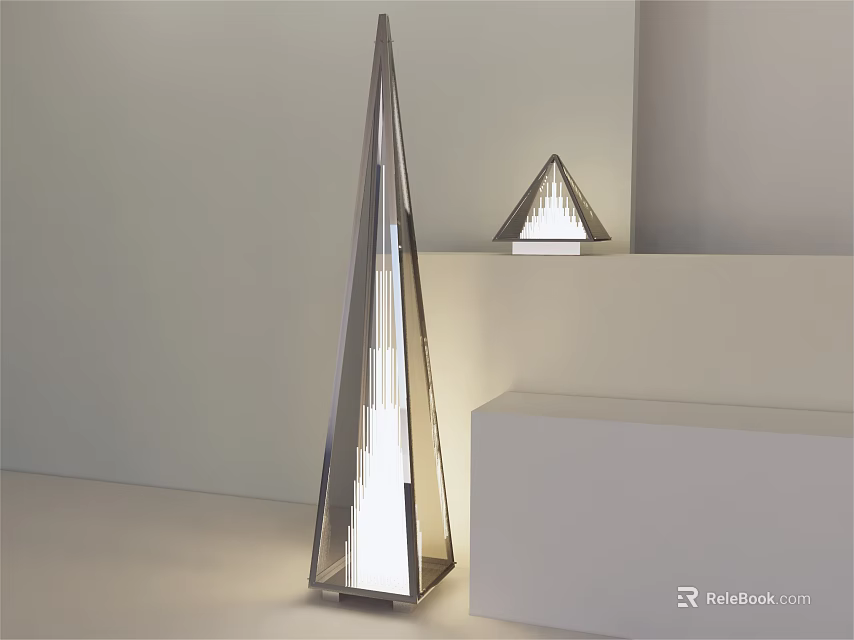 Modern Conical Floor Lamp With Metal Frame Transparent Panels Matching Small Lamp In Minimalist Interior 3d model 