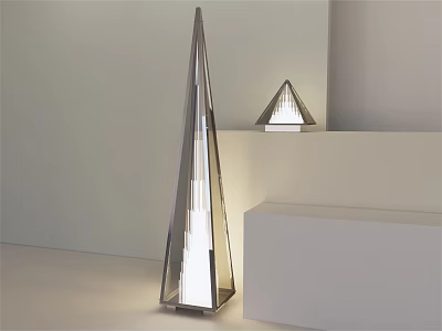 Modern Conical Floor Lamp With Metal Frame Transparent Panels Matching Small Lamp In Minimalist Interior 3d model