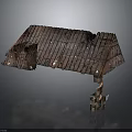 Traditional Wooden Building With Sloped Wooden Roof And Support Pillar Structure